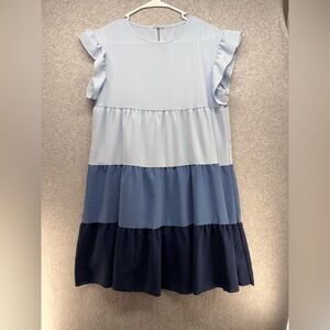 SHEIN Light Blue and Navy Tiered Dress